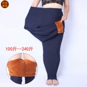 Kích thước cực lớn của phụ nữ 200 pounds cô gái béo sọc dọc cộng với quần nhung căng chất béo MM bên ngoài mặc quần legging dày quần