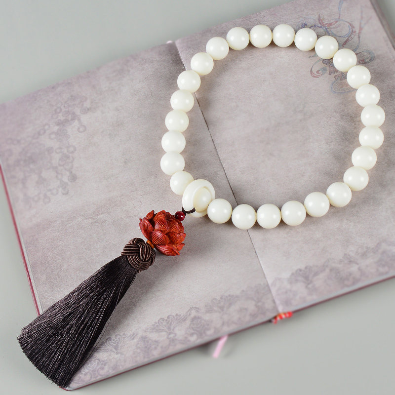 Natural White Jade Bodhi Root Hand-Held Bracelet for Men and Women, Bodhi Seed Prayer Beads with Tassel, Hand-Held Ornament