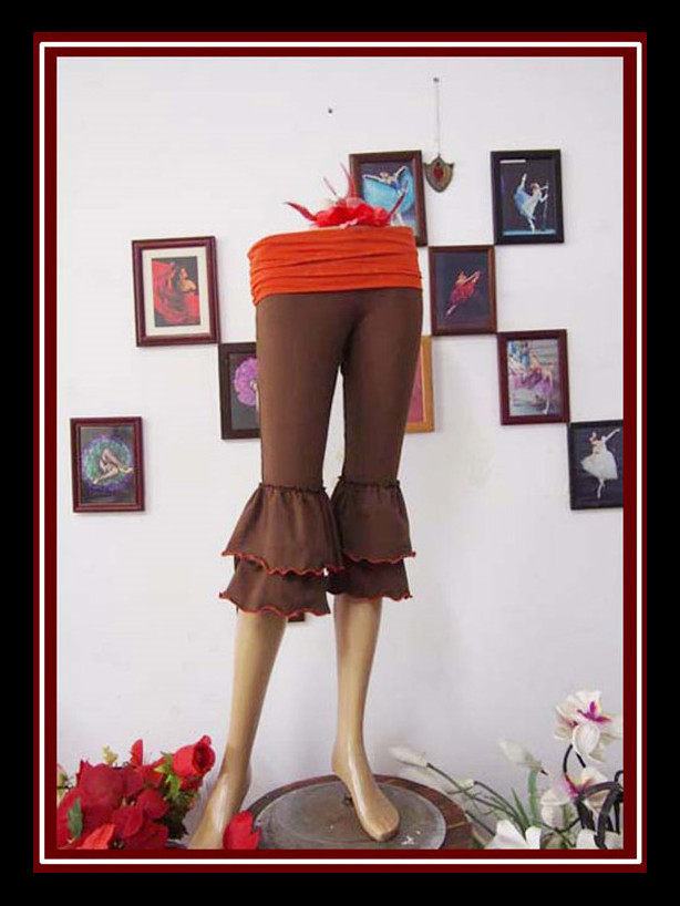 Yoga Belly Leather Dance Sentiment Pants Elastic Cotton Turned Waist Lotus Leaf Side 7 Pants AH06-Taobao