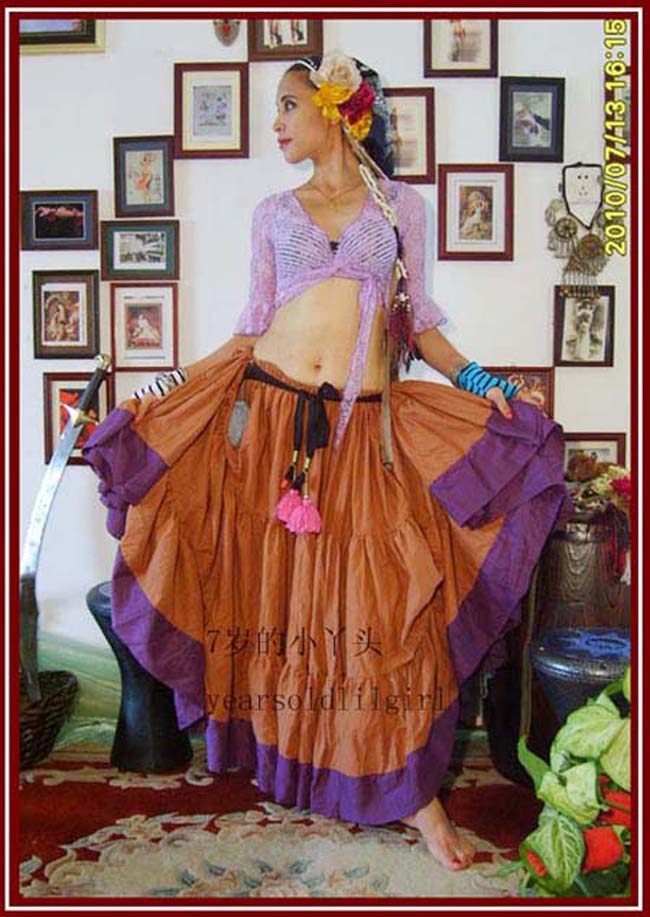 Dance suit ATS Tribal belly dance All cotton 3 floors 12 m Sides Big Skirt brand Design EG02 -Taobao