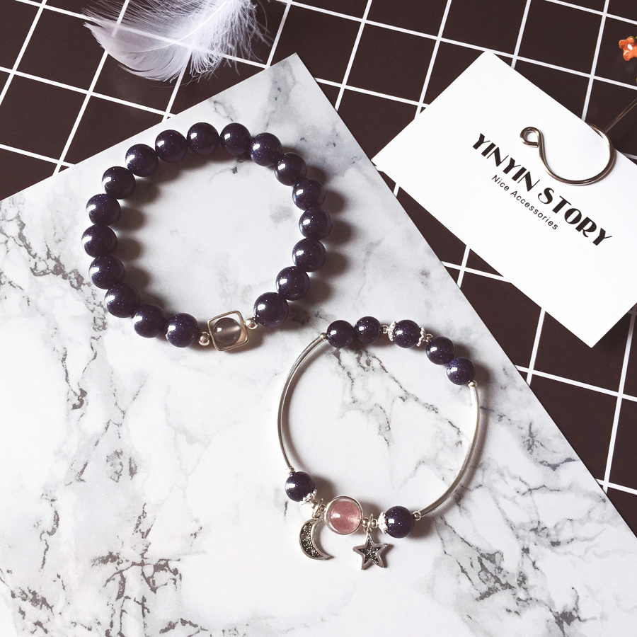 YINYIN CÂU CHUYỆN ■ tự nhiên tinh thể dâu tây moonstone thạch anh tím trắng bracelet sterling silver bracelet đột quỵ đào mật ong bạn gái