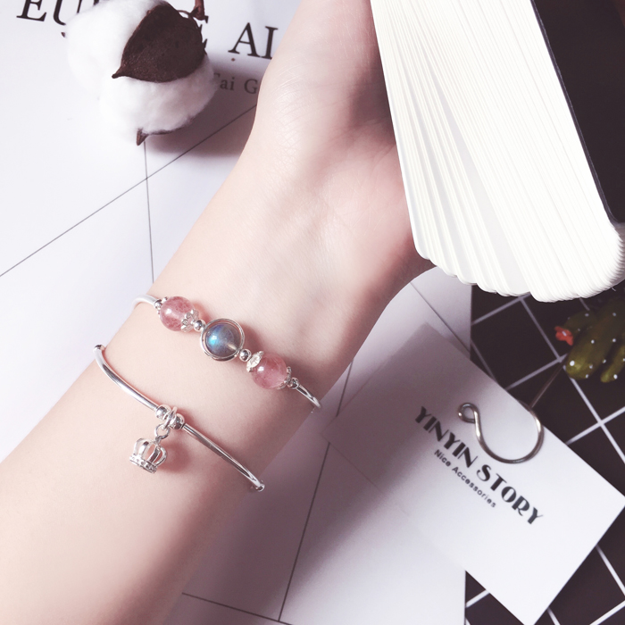 YINYIN CÂU CHUYỆN ■ tự nhiên tinh thể dâu tây moonstone thạch anh tím trắng bracelet sterling silver bracelet đột quỵ đào mật ong bạn gái