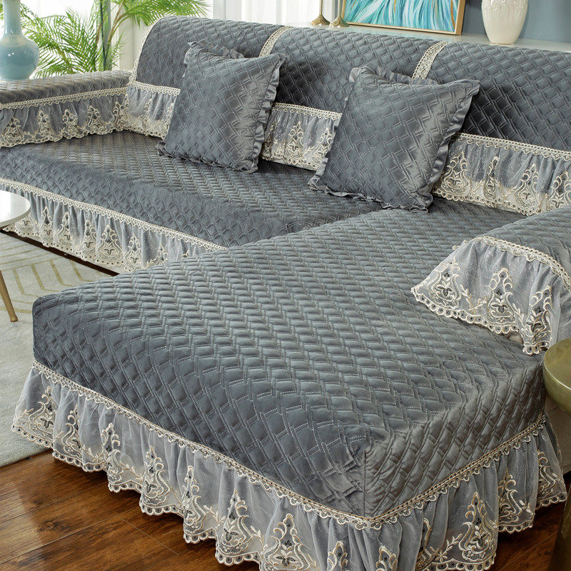 European-style high-end sofa cushion plush thick winter solid color non-slip universal leather sofa cover chaise longue all-inclusive custom