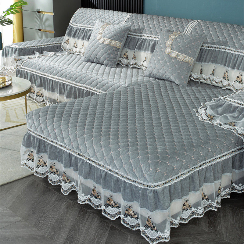 European-style high-end sofa cushion chenille thickened solid color non-slip sofa cover universal all-inclusive chaise longue custom-made four seasons