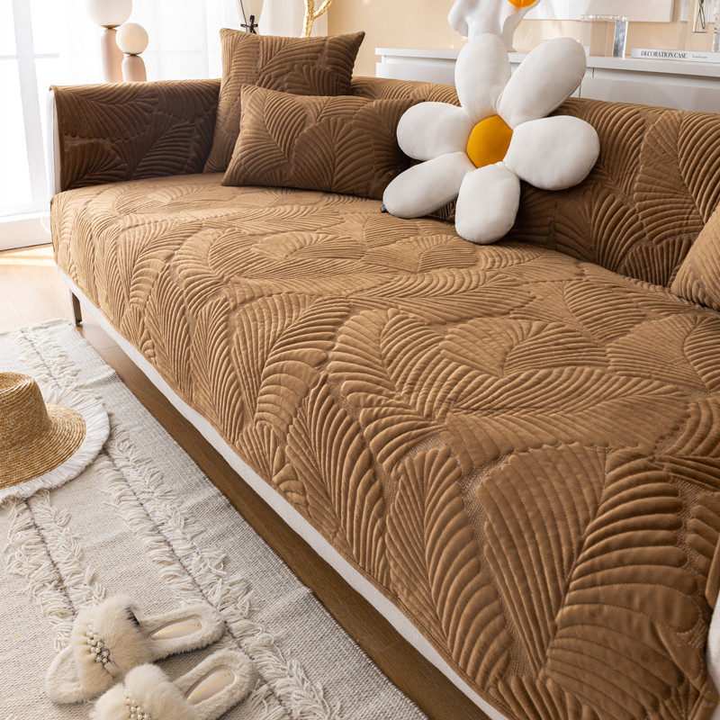Simple modern plush sofa cushion non-slip cushion cloth solid color embroidery combination sofa cover full cover solid wood cushion