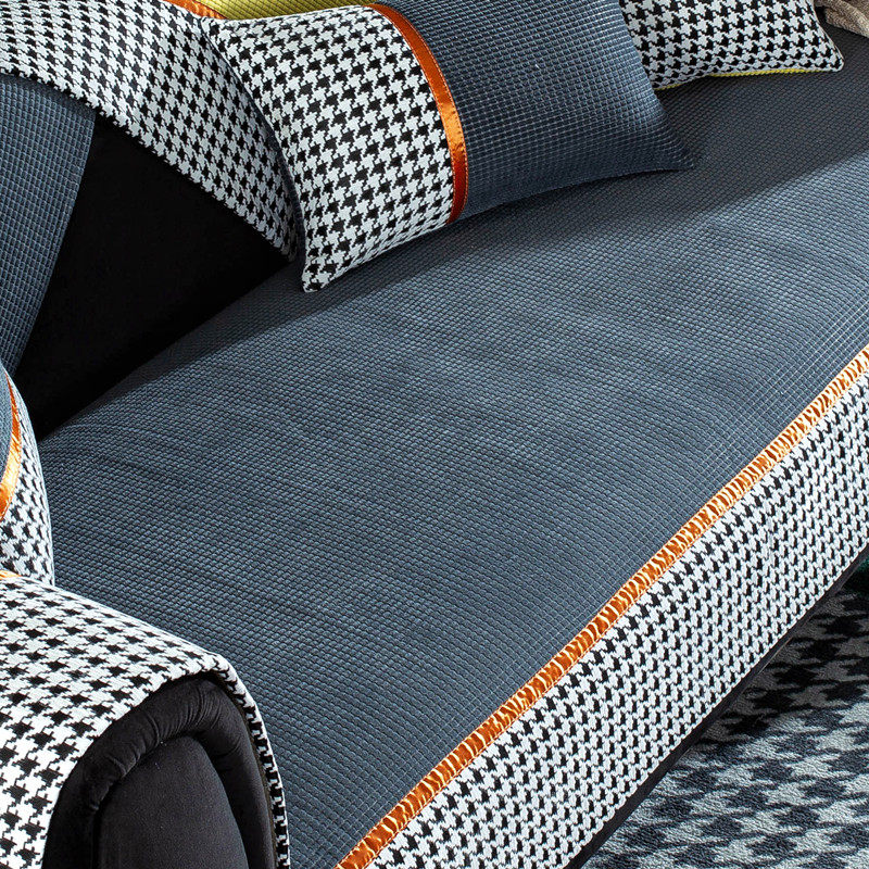 Sofa cushion winter thickened plush non-slip Nordic simple four seasons universal houndstooth sofa cover cover gray
