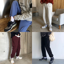  50% off homemade plus velvet sports pants men and women can tie their feet in spring Korean loose embroidered comfortable casual pants