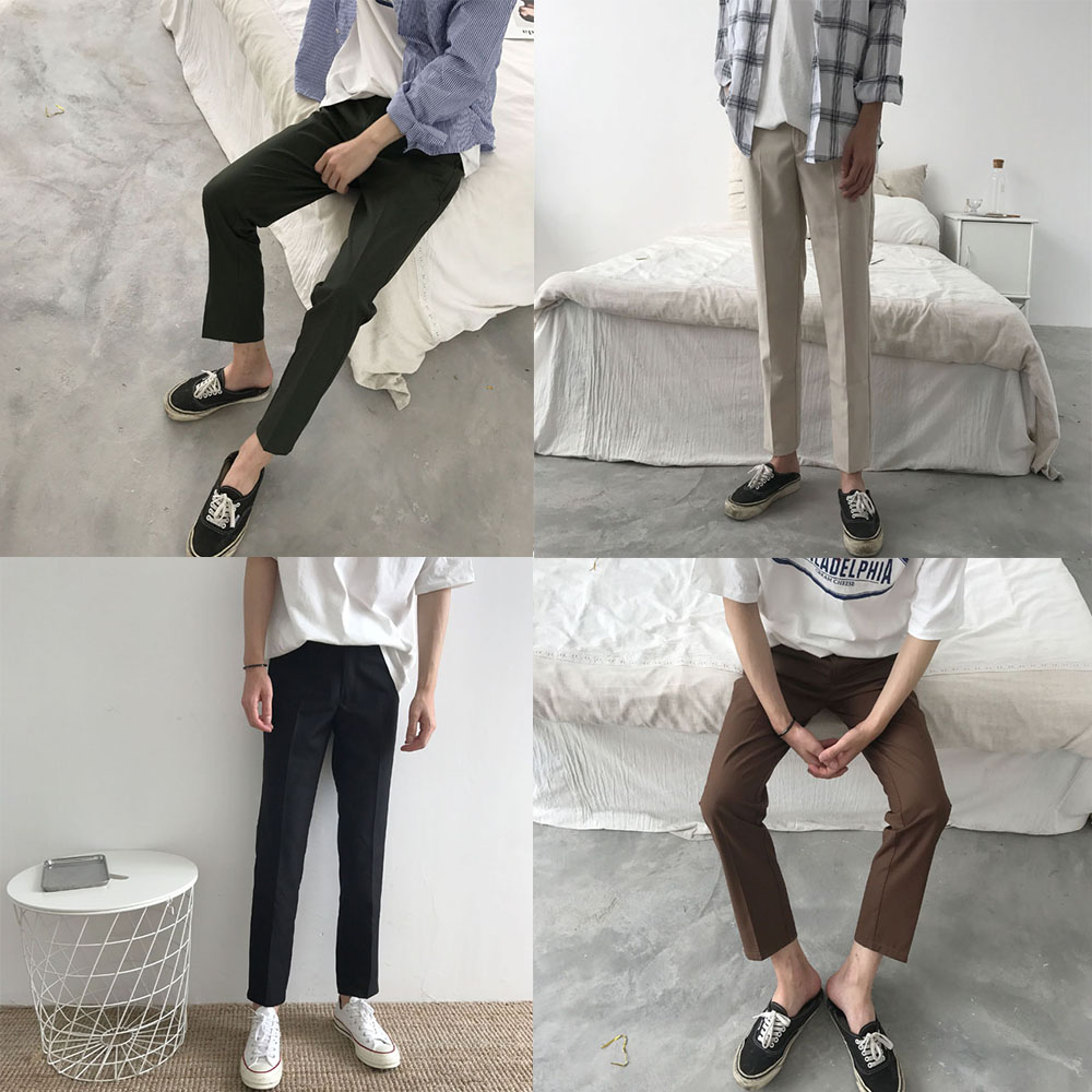 yaokola /品质 性冷淡风极简韩版修身简约宽松九分直筒小脚西裤男