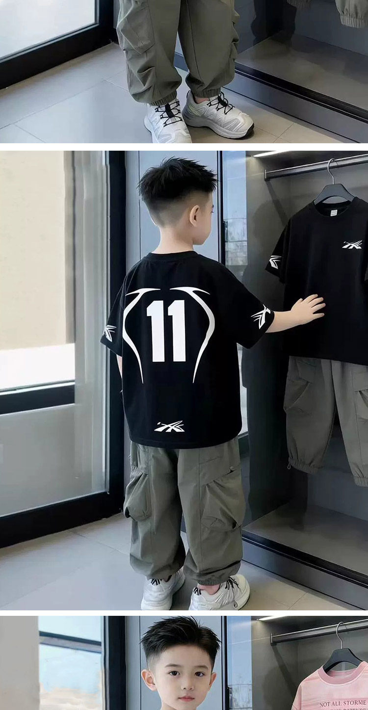 Boys' Short-Sleeve T-Shirt Set 2026 New Trendy Street Style Cool Children's Summer Outfit Boys' Clothing Big Kids Summer Two-Piece Set — 5