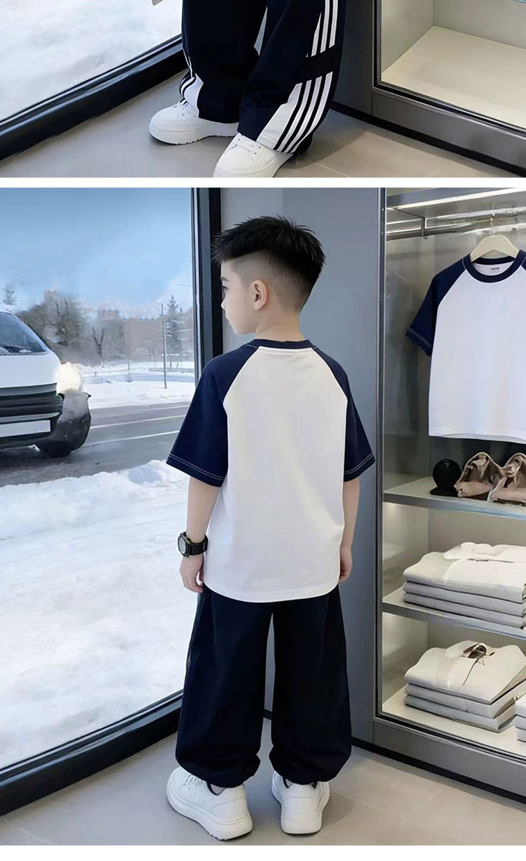 Boys' Short-Sleeve T-Shirt Set 2026 New Trendy Street Style Cool Children's Summer Outfit Boys' Clothing Big Kids Summer Two-Piece Set — 9