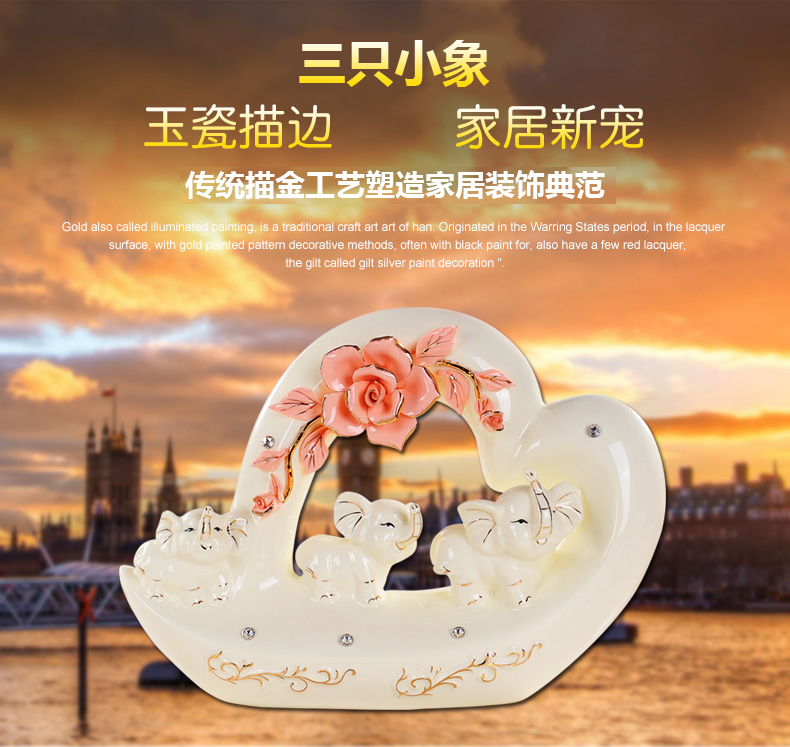 Ceramic arts and crafts of Europe type TV ark, creative furnishing articles wedding gifts home decoration three little elephant