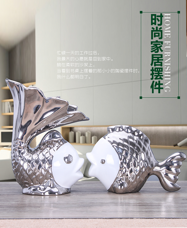 Creative decorations household decorates sitting room adornment furnishing articles Creative gift ceramics crafts silver couples to kiss fish