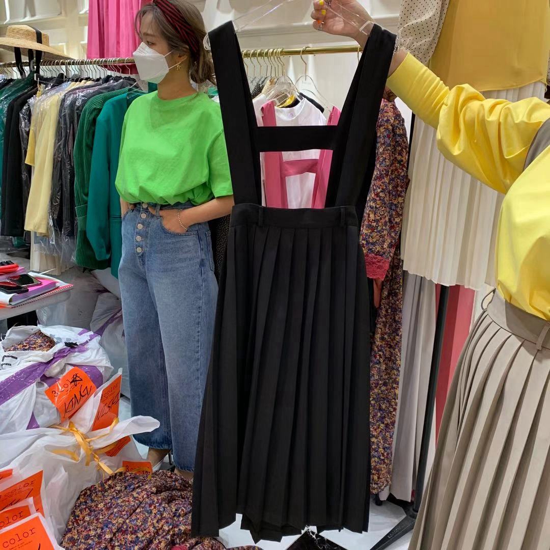 . Hàn Quốc phiên bản của thời trang 2020 mùa hè mới pleated rắn màu giản dị đai edire váy nữ xu hướng cô gái