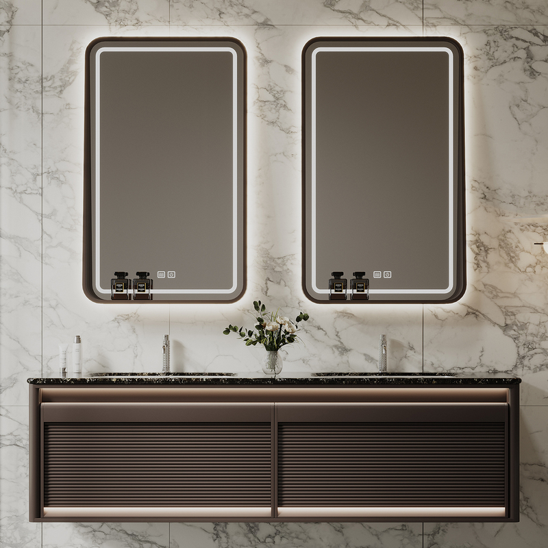Imported Luxury Stone Oak Italian-Style Light Luxury Bathroom Cabinet Set with Washbasin, Smart Modern Minimalist Design Imported Luxury Stone Oak Italian-Style Light Luxury Bathroom Cabinet Set with Washbasin, Smart Modern Minimalist Design