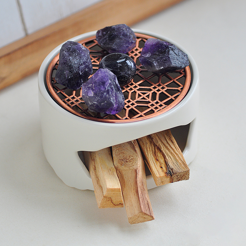 White Sage Purification Incense Burner Ceramic Vessel Peruvian Sacred Wood Tray Magnetic Demagnetization Purification Stove Peruvian Sacred Wood