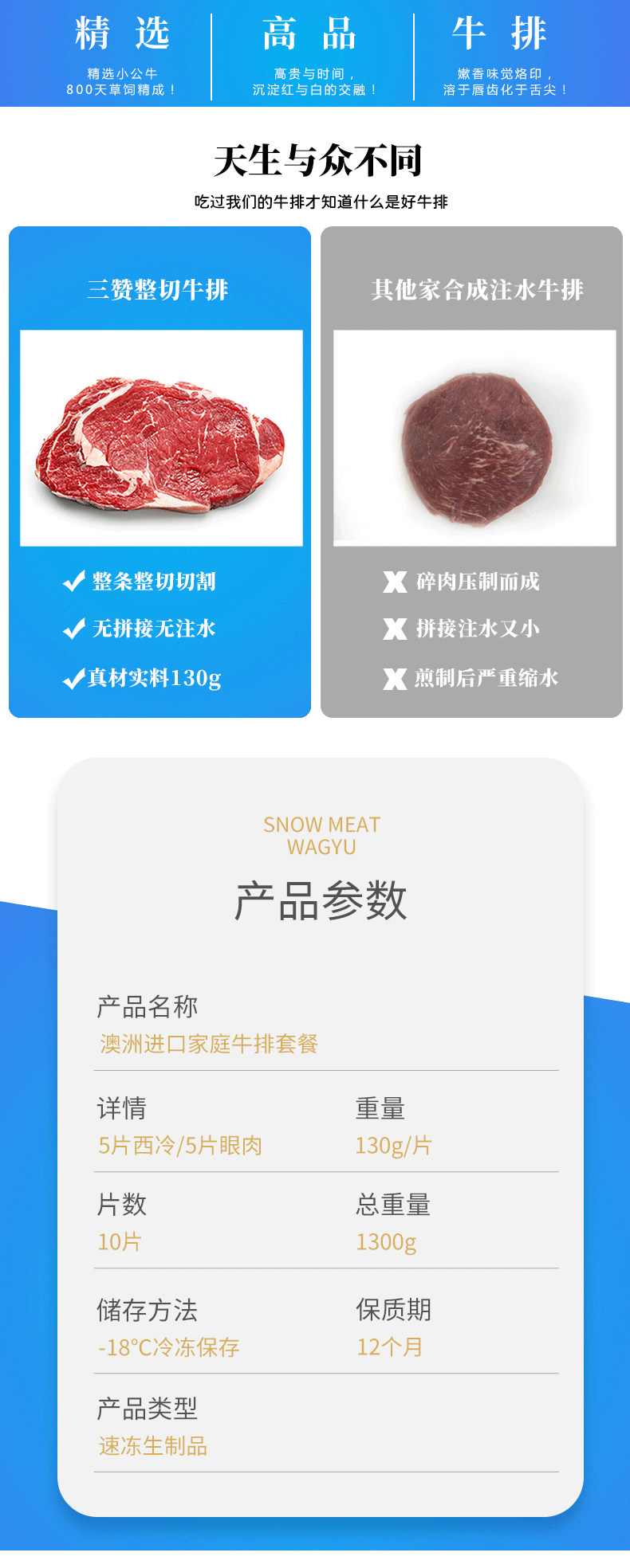 【三赞】牛排新鲜牛肉原肉整切10片