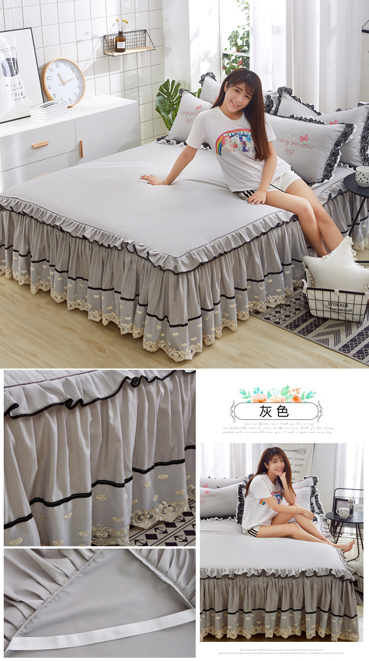 Ren giường công chúa váy một mảnh đơn hoặc kép chống trượt bedspread Simmons bảo vệ tay áo ba mảnh mét giường 1.8m - Váy Petti ga giường có viền