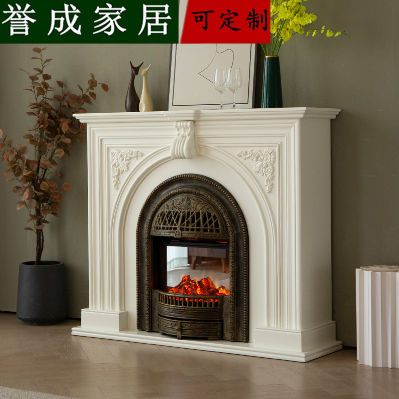 Yucheng Wood Industry/フランスのレトロな暖炉キャビネット無垢材の玄関キャビネット模擬火フランスの暖炉の装飾キャビネット統合