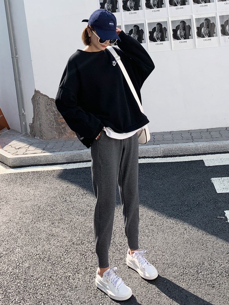 Sports pants women's loose beamed feet spring and autumn winter 2022 new plus velvet thickened thin casual pants ins tide