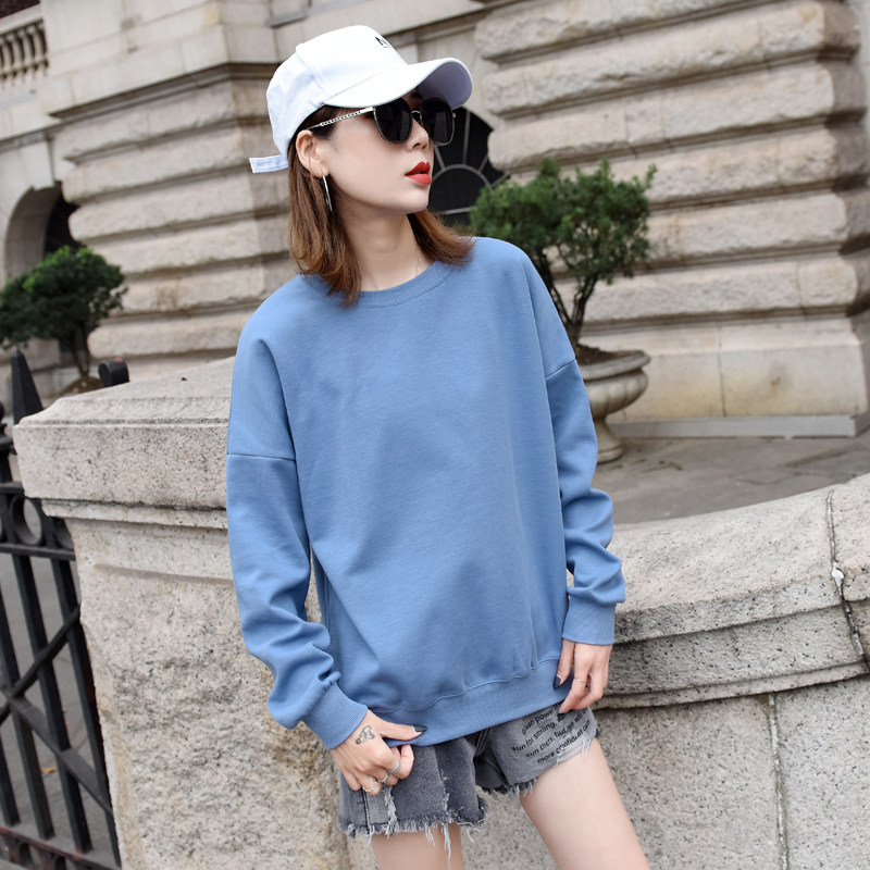 Net red round neck coat female spring and autumn thin and hat-free loose Korean version of the small lazy wind 2022 new style