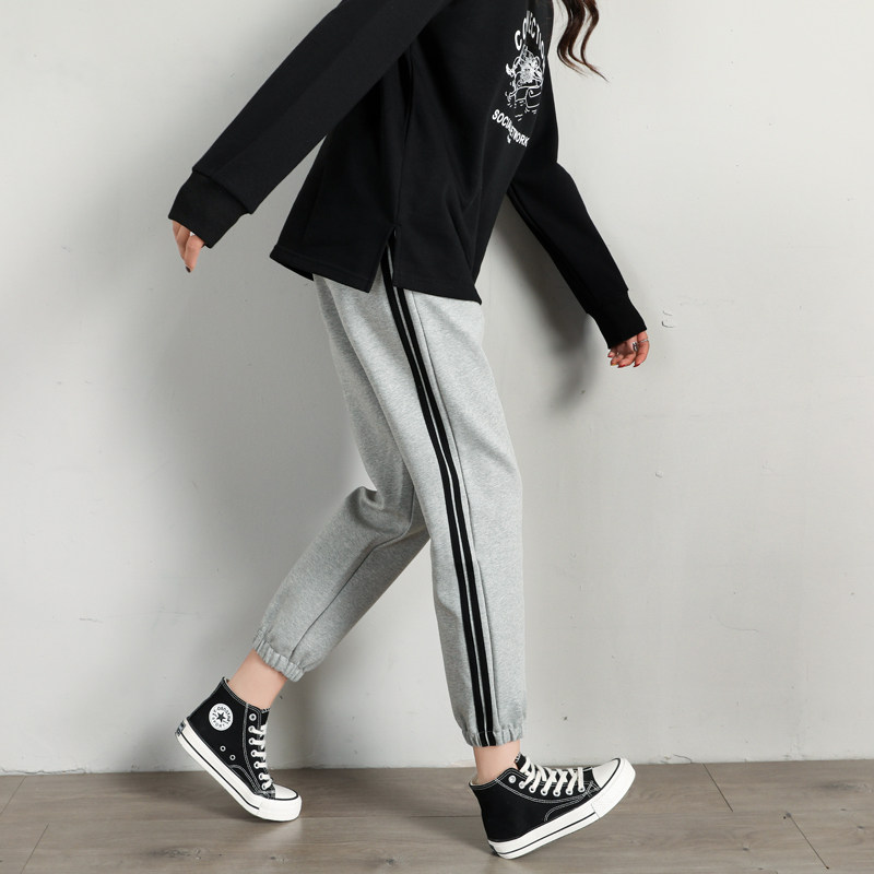 Gray sports pants women's loose beam feet nine points short short casual pants spring and autumn thin section small body pants ins tide