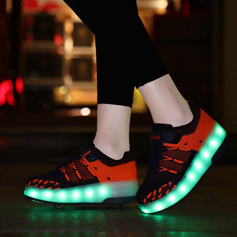 Shoes that can be turned into ice skates charging men and women single double wheels children luminous wings storm walking shoes pulley laces