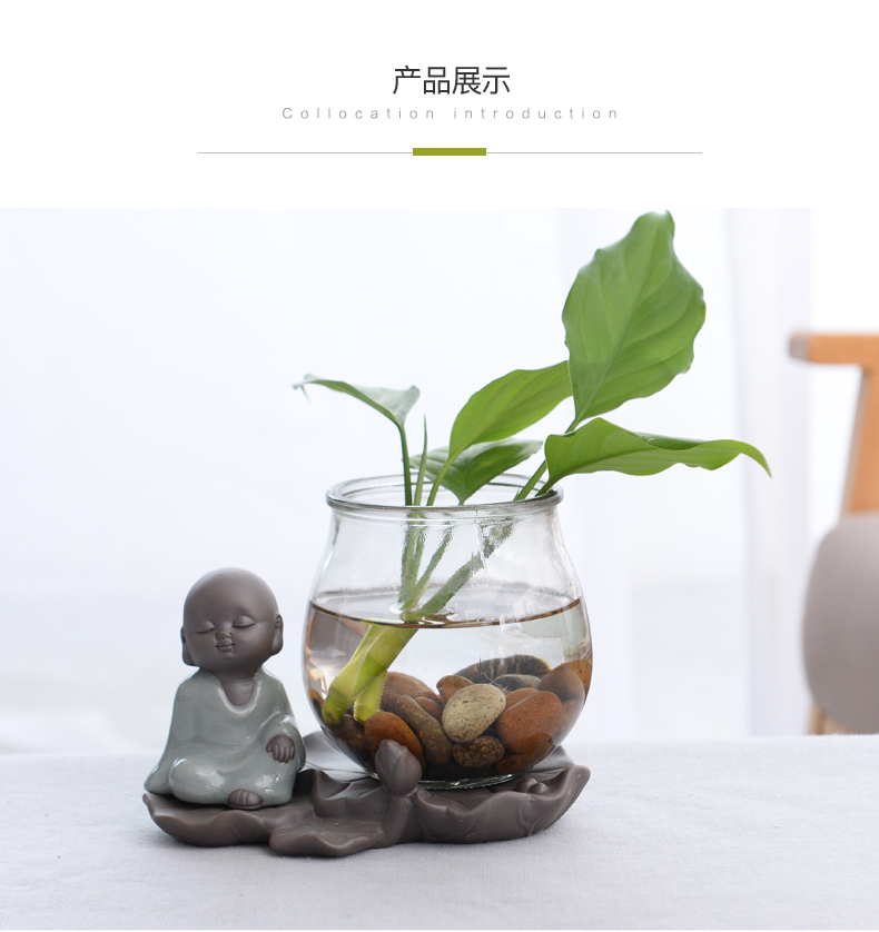 Hydroponic grass cooper ceramic flower pot zen non - porous glass Hydroponic other white palm lucky bamboo flowers and fleshy flower pot