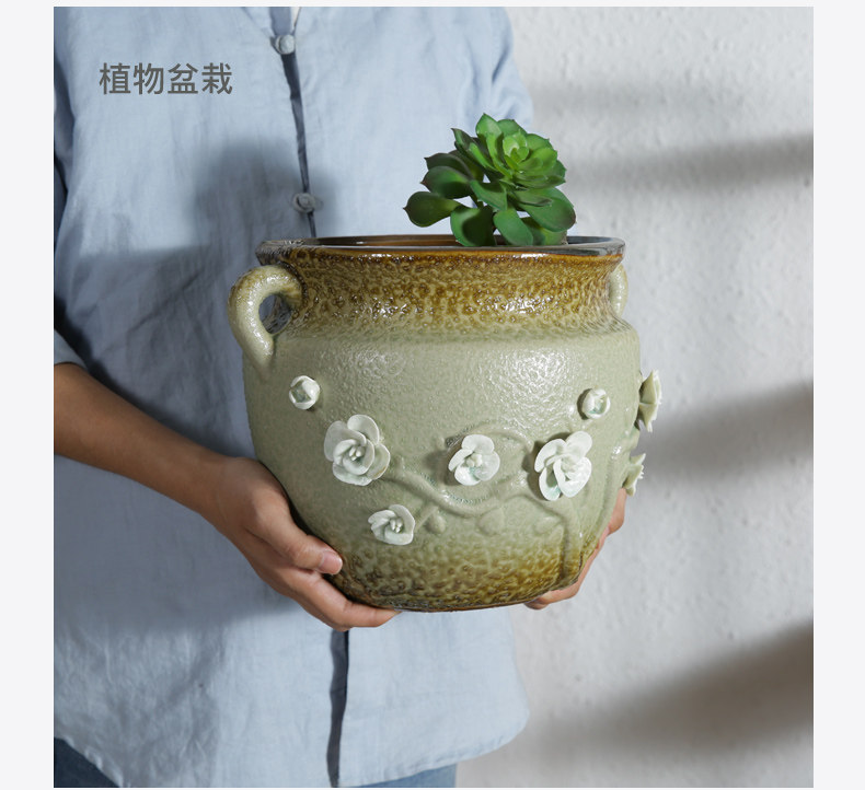 多肉绿植陶瓷花盆绿植盆栽花器干花花瓶蝴蝶兰大口径陶瓷花器高款 景德镇名瓷在线