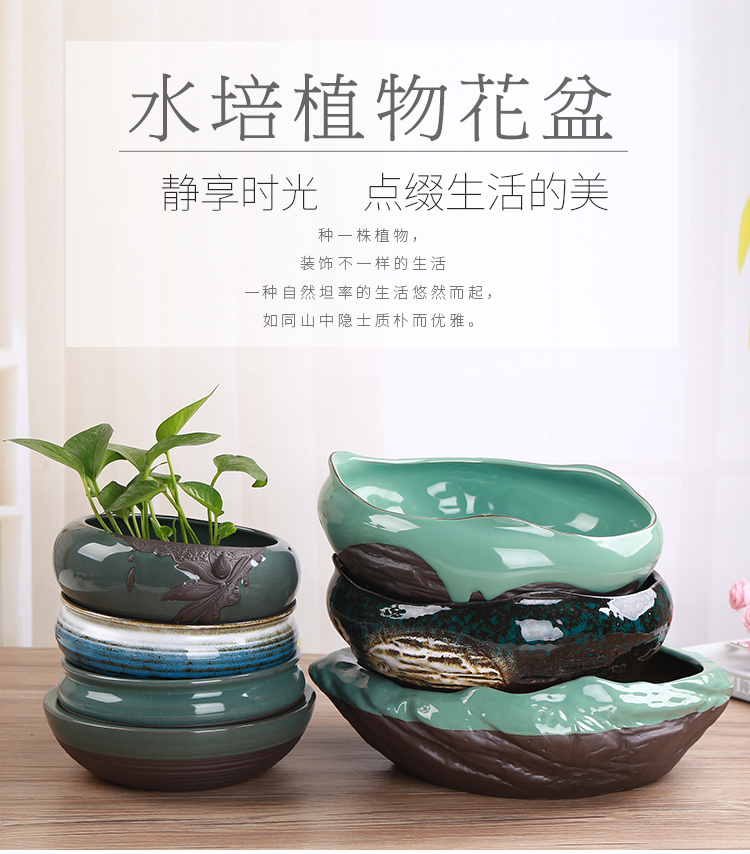 Water raise copper grass flower POTS much meat platter hydroponic bowl lotus was lucky bamboo ceramic flower pot hole, Water lily, green plant bonsai