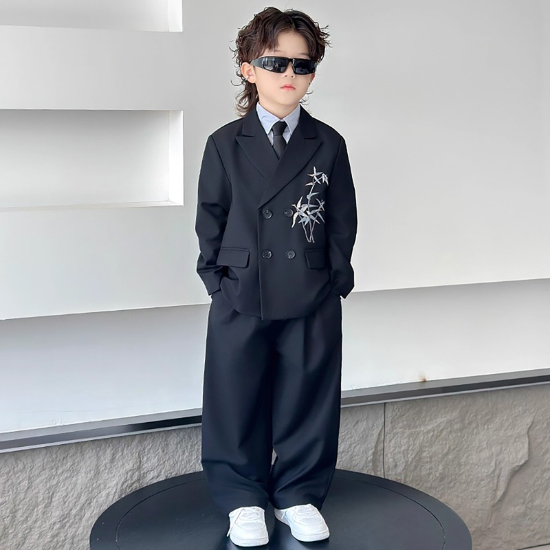 French Uamtor Children's Suit Set Boys' Host Dress Performance Costume Spring and Autumn Flower Boy Birthday Suit