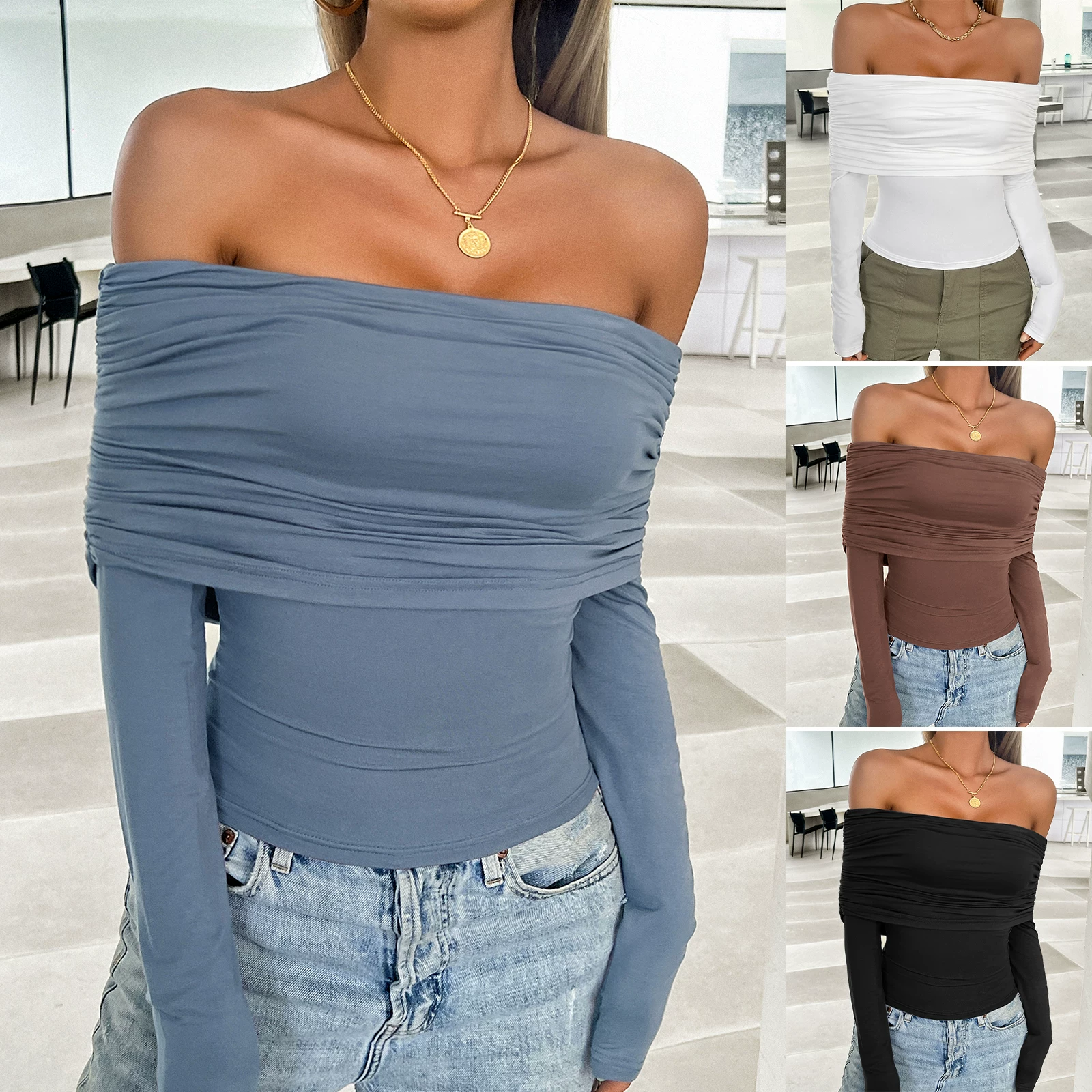 Топ Shein ЖЕНЩИНЫ Осень Т-шерти однотонный без бретелек pull-over топ