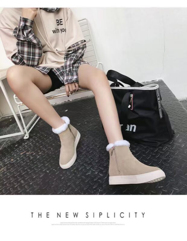 Giày da dày cashmere giày tuyết cao cổ nữ giản dị hoang dã 2018 mùa đông mới giày sinh viên Hàn Quốc boot cổ ngắn nữ