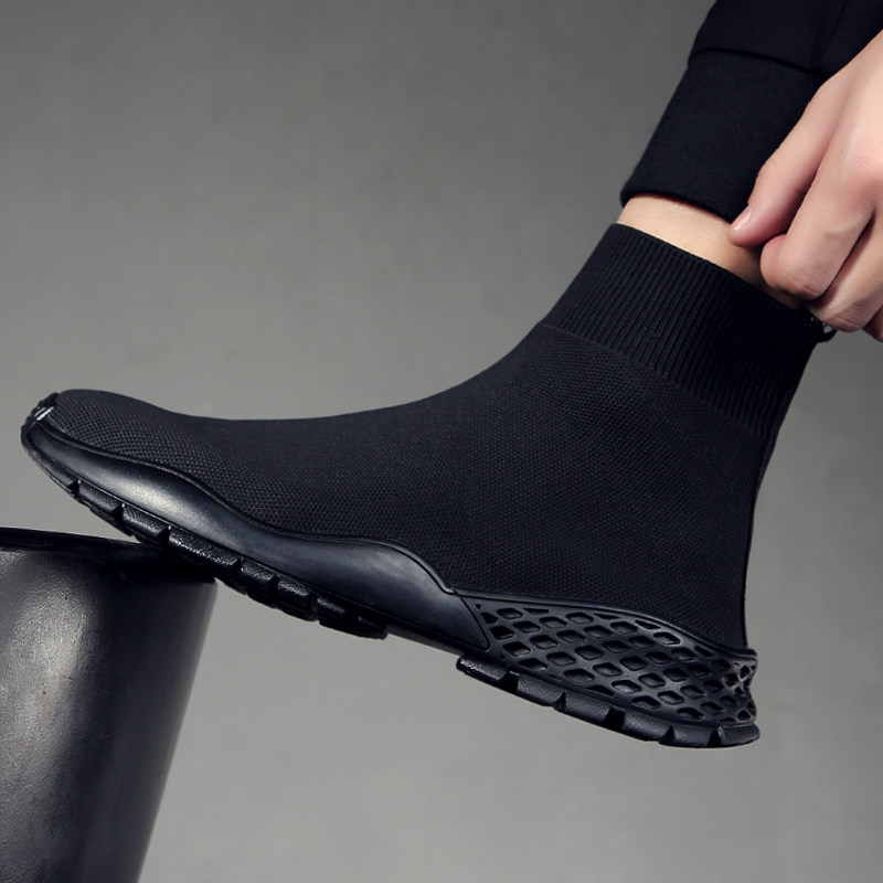 Socks Shoes Man High Drum Summer Breathable Sails Shoes Knit Shoes Korean Version Flying Weave Casual Shoes Elastic Black Tide Shoes