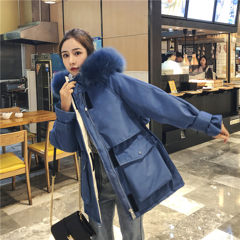 爆款连帽羽绒服女中长款2019年新款韩版宽松面包服工装冬季外套潮