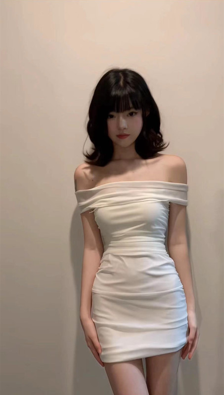 P1Usoneq White Off-Shoulder Bodycon Dress with Waist Cinching, Sexy, Slimming, High-End Short Dress for Women