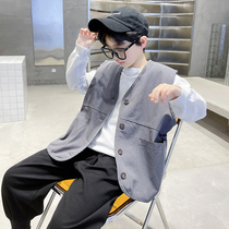 Boys waistcoat Spring loaded original Cebu vest with large childrens thin section Ocean Gas Fried Street Pure Color Kan Shoulder Jacket Tide Clothing