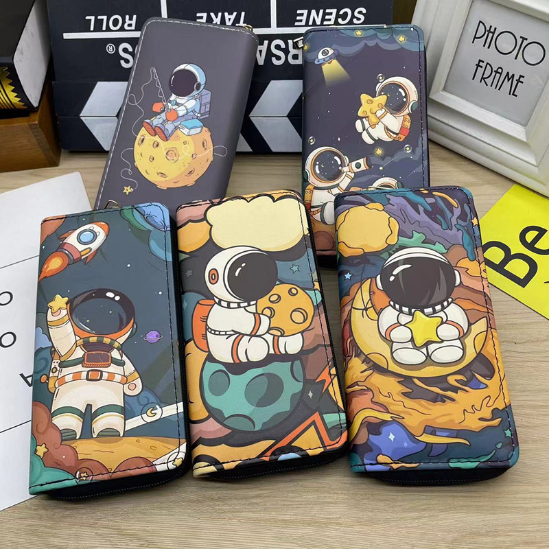 New Astronaut Long Wallet for Men and Women, Students, Young People, Cute and Personalized, Multi-Card Slots, Zipper Coin Purse, Clutch Bag