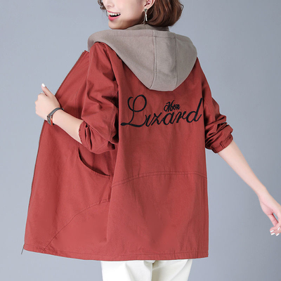 韩版宽松大码薄外套双层女士拼色风衣中长款