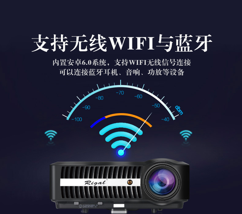 Rigal Ruiger 2019 mới 807 máy chiếu gia đình wifi không dây ngày HD 1080p văn phòng thương mại 4k máy chiếu nâng cao phiên bản 3D máy chiếu gia đình thông minh nhỏ - Máy chiếu