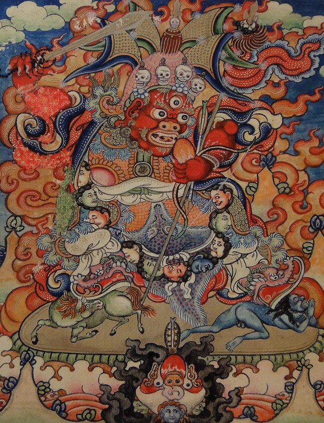 Tangka Picture of Tangka Buddha, the Dark Red Division of the Tibetan Tibetan Sisters Custodian Statue of Virgin Law