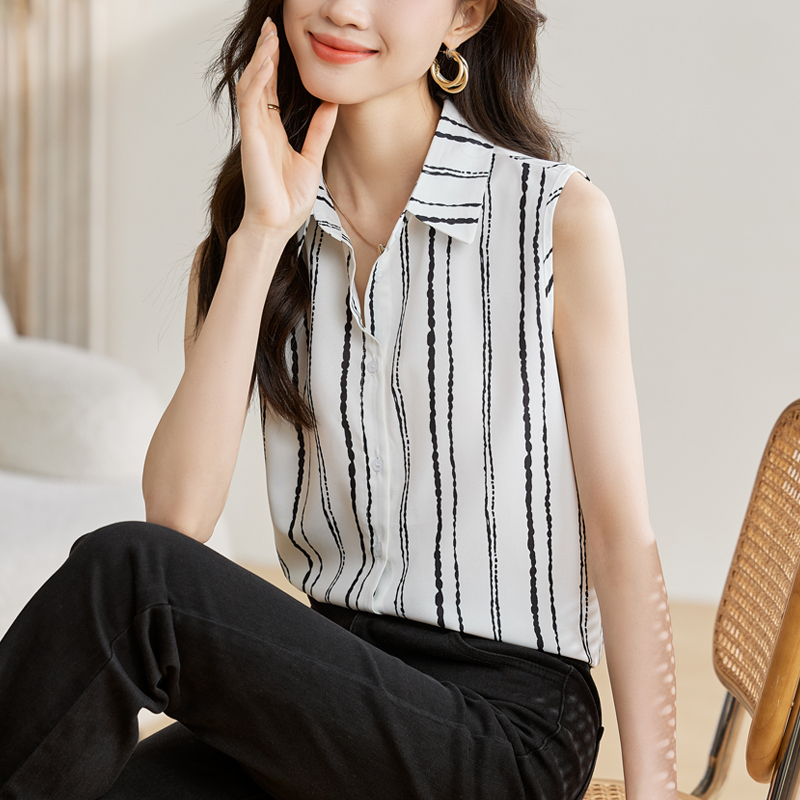 Sleeveless Shirt for Women, Striped Shirt with a High-End Feel, Layered Top, Shirt Collar Base Layer, Women's Suit Inner Layer Paired with a Sweater