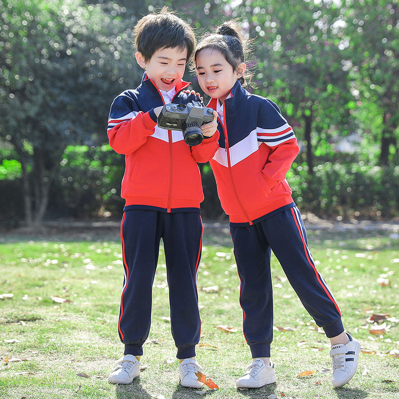 Pure cotton kindergarten garden uniform spring and autumn clothing college style school uniform suit primary school students red sports spring children's class uniform