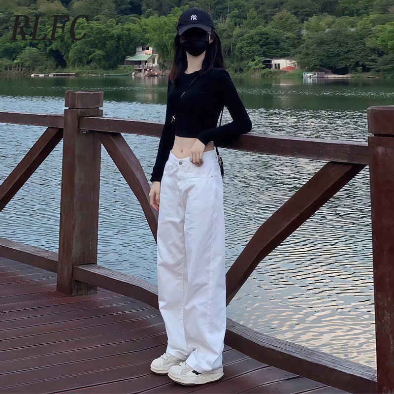 American-Style White Wide-Leg Jeans for Women 2026 Early Spring New Style Petite Low-Waist Loose Slimming Narrow Straight-Leg Pants