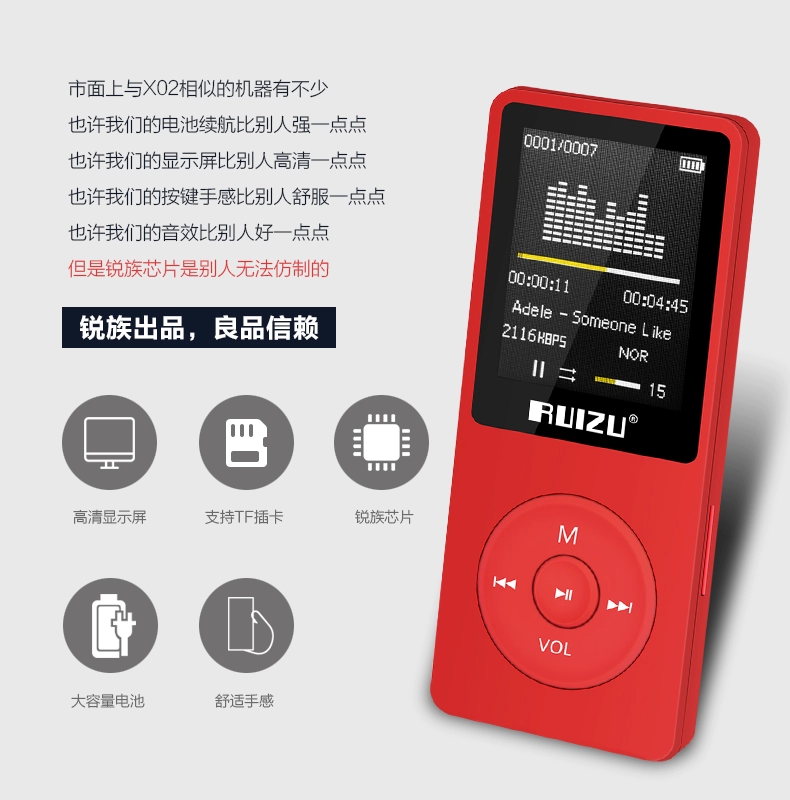 Sharp X02 Sports MP3 MP4 Trình phát nhạc Mini Walkman Sinh viên MP3 Thẻ ghi âm giọng nói - Trình phát TV thông minh củ phát wifi 4 râu
