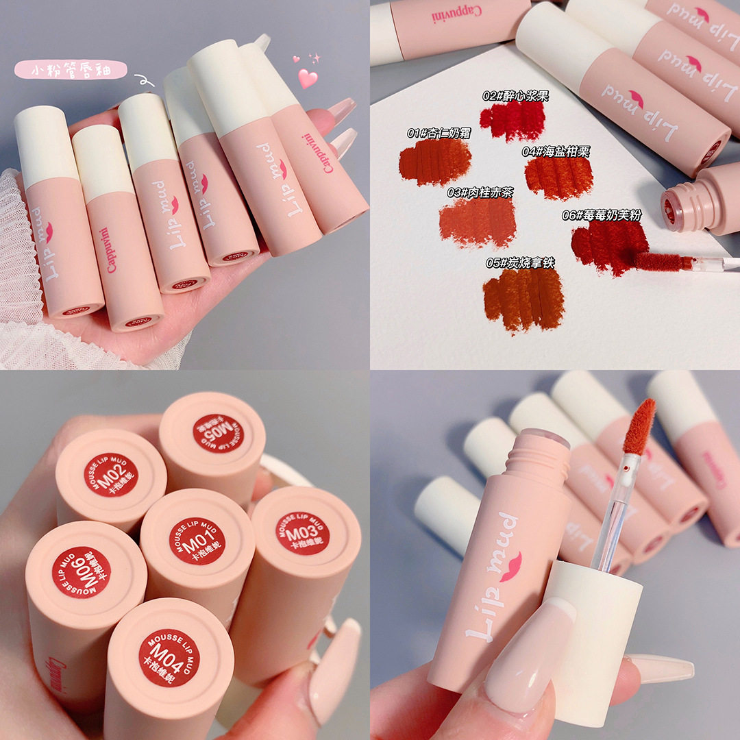 Small Powder Tube Lip Mud Matt Silk Suede Lifting Air Color Persistent Lip Glazed Lipstick Red Cinnamon Red Tea Color Small Crowdparity Net Red