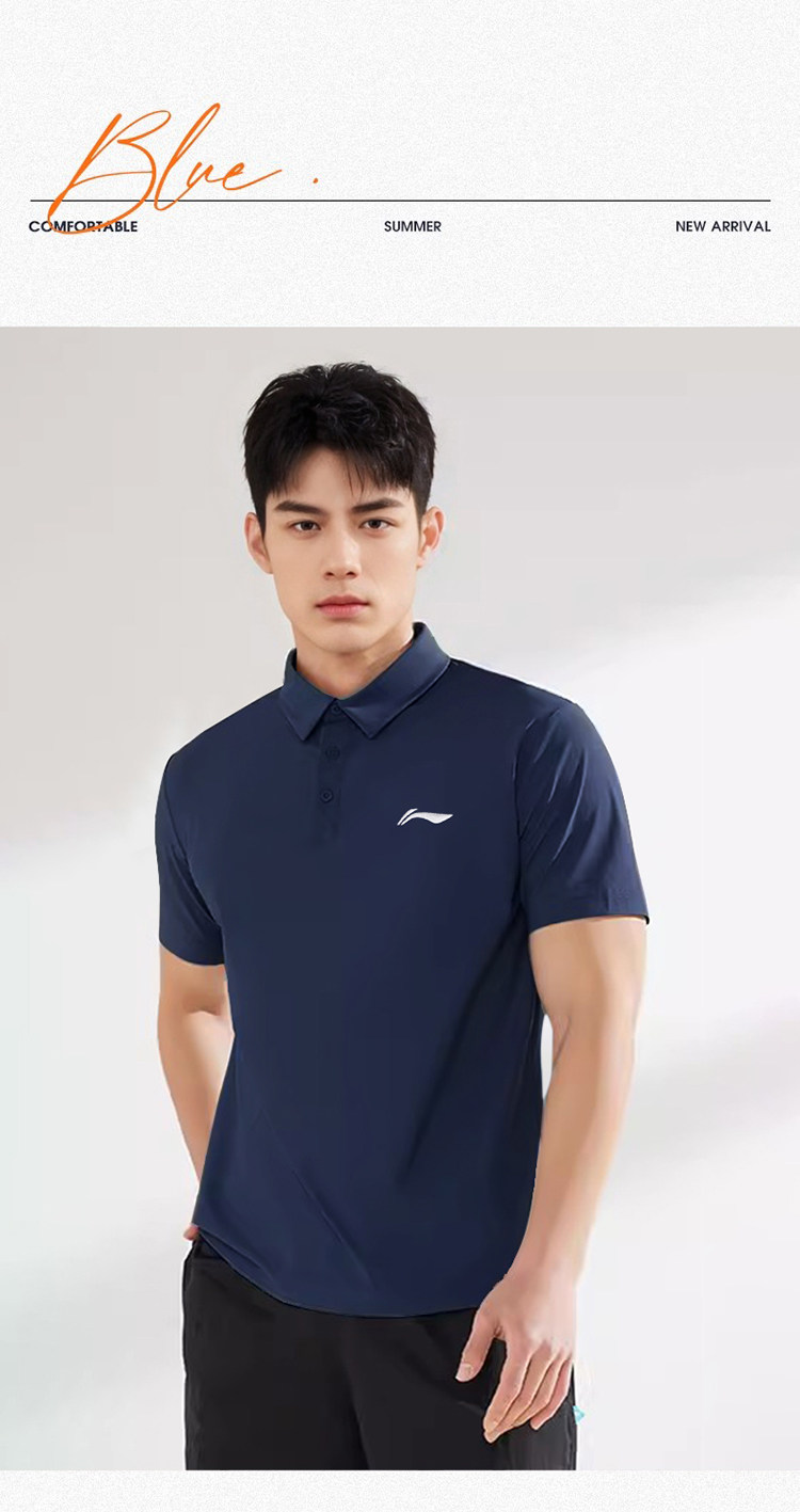 Li Ning, спортивная летняя футболка polo для отдыха для спортзала, быстрое высыхание, короткий рукав 