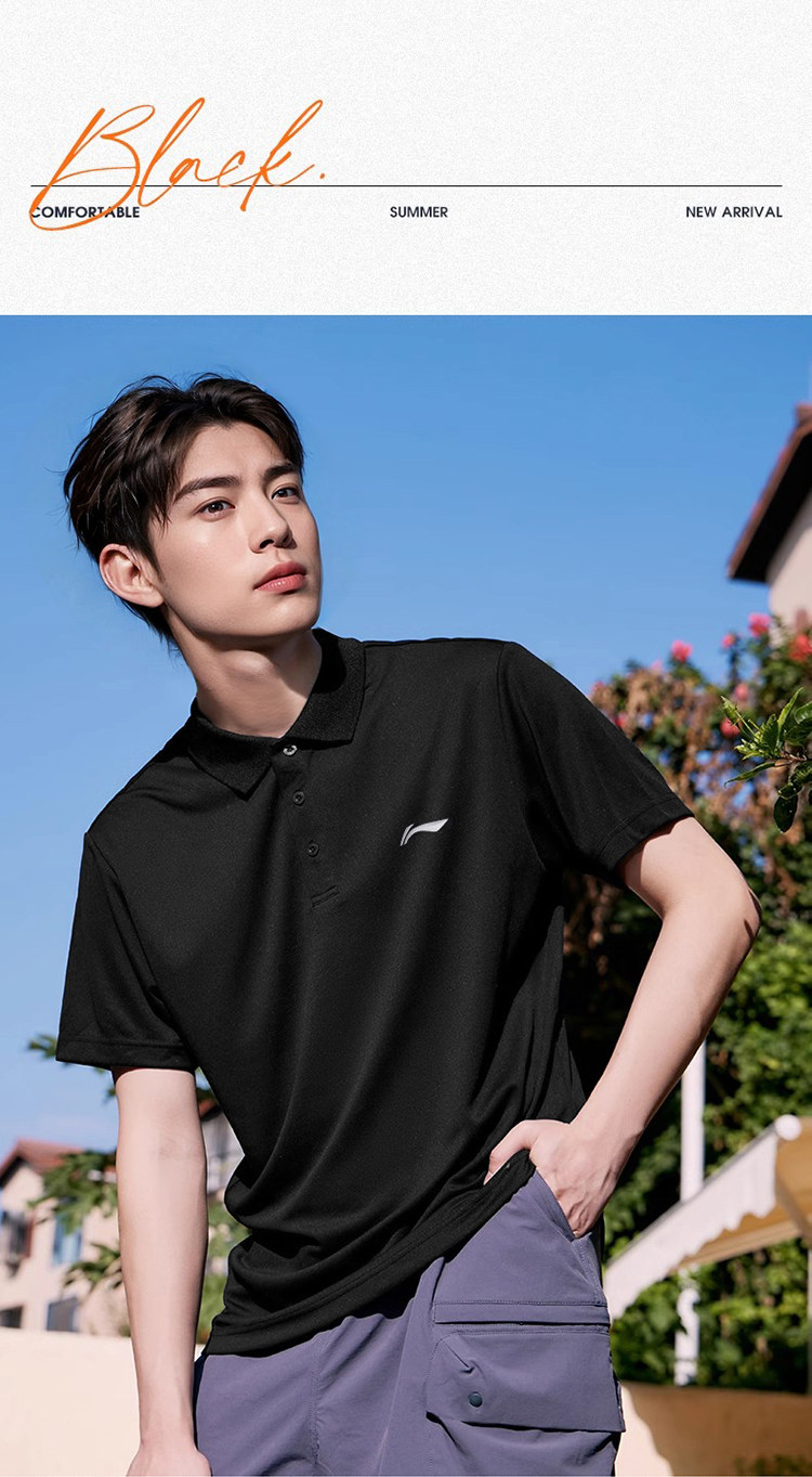 Li Ning, спортивная летняя футболка polo для отдыха для спортзала, быстрое высыхание, короткий рукав 