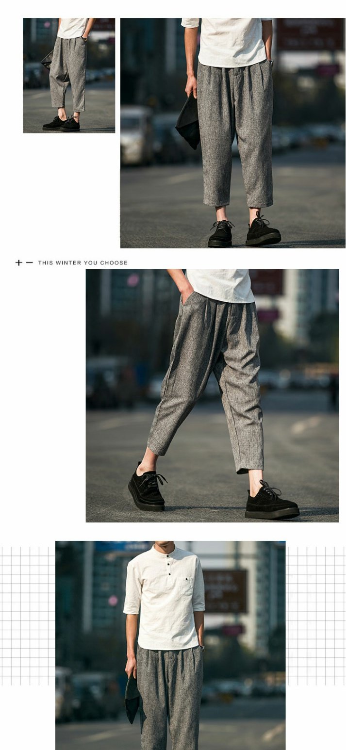 Mùa hè size lớn phiên bản Hàn Quốc 8 tám quần nam size lớn rộng chín 9 điểm quần thường xuyên quần harem quần ống rộng quần thủy triều quần nam quần kaki nam
