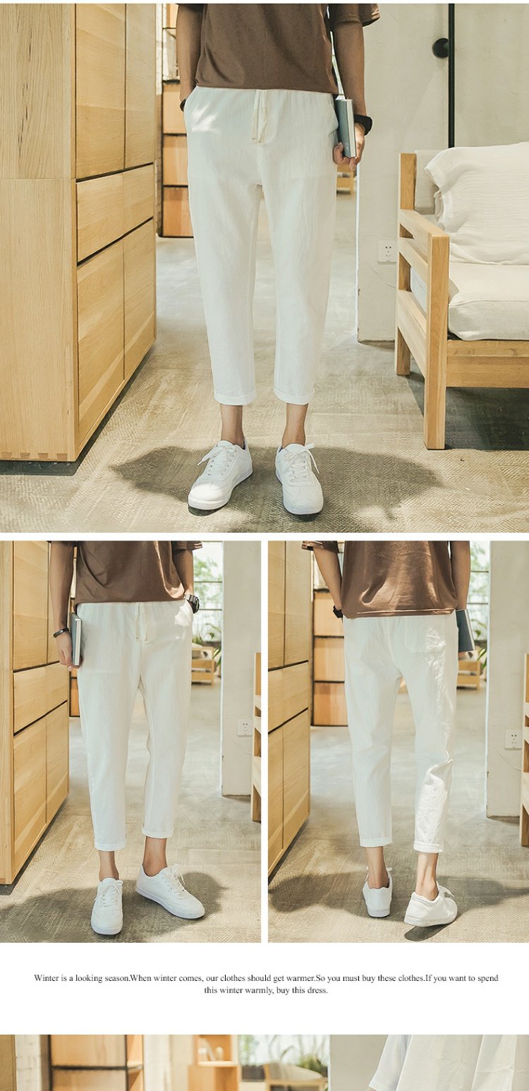 Quần nam mùa thu quần linen Xu hướng Hàn Quốc quần ống rộng chân cotton và vải lanh chín điểm quần harem quần short nam quần jean nam đẹp