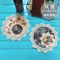 American countryside pastoral two sides with cotton hand-made crochet lace plate mat bowl mat placematre insulation mat bottle mat